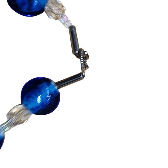 Blue & Clear Chunky Glass Necklace 23" - Picture 3 of 3